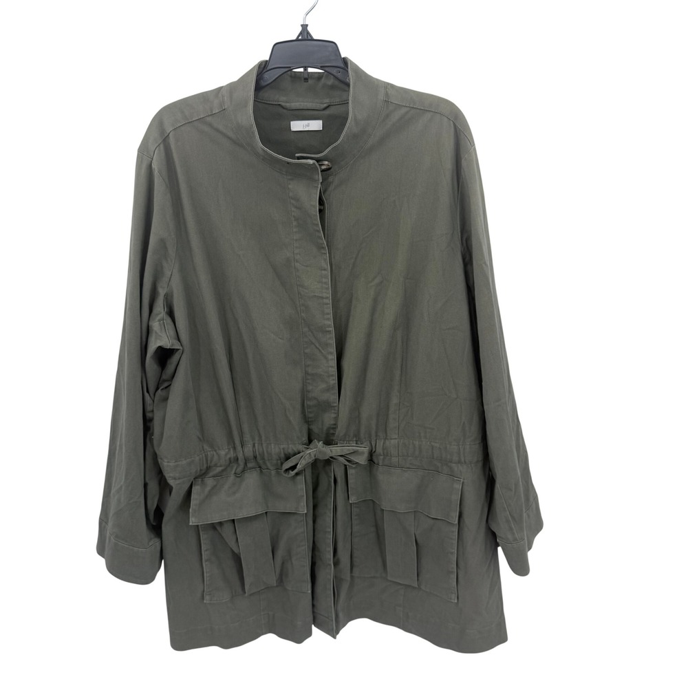 J. Jill Olive Green Anorak Utility Field Jacket Mock‎ Neck Drawstring Waist XL